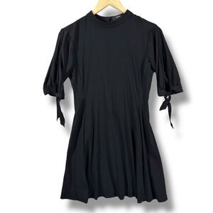 Theory Avilla Black Bergen Crepe Mock Neck Fit Flare Dress Size 4